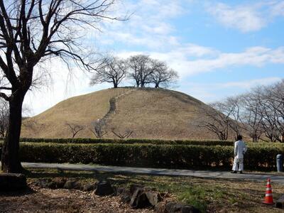 丸墓山古墳を眺める古代人。